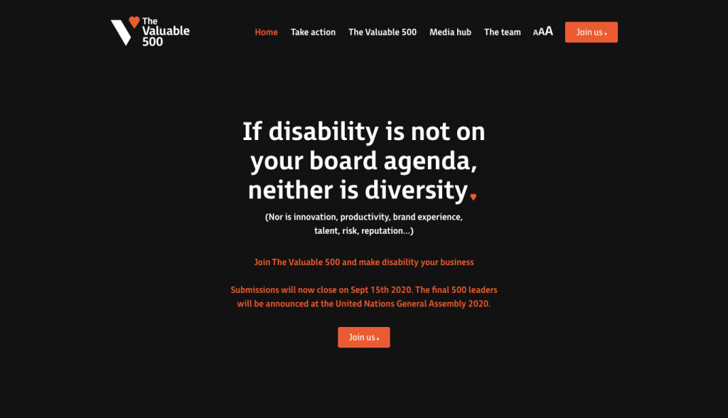 写真：「The Valuable 500」公式サイトのトップ画面