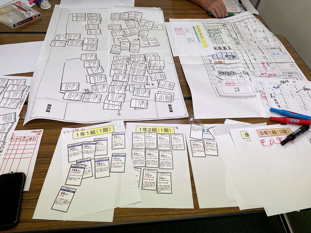 避難所運営ゲーム（HUG）風水害バージョンを使った訓練の様子