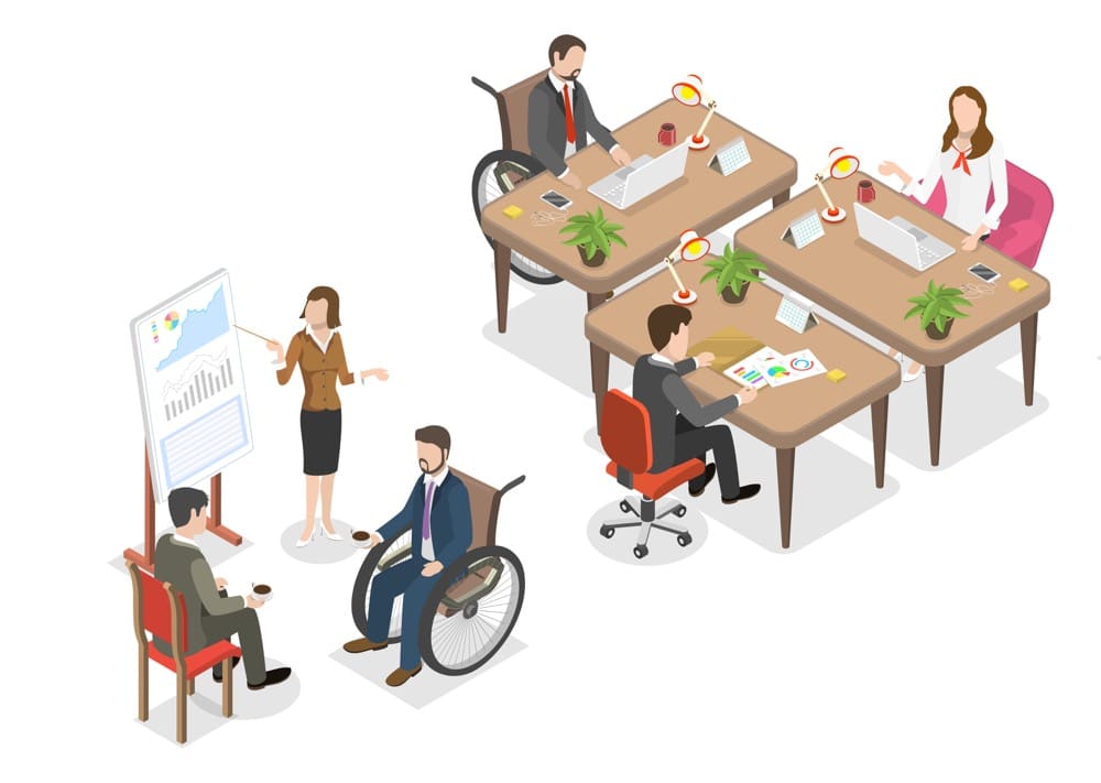 同じ職場で働く健常者と障害者のイラスト