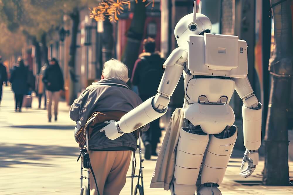 まちの中で介護者の歩行をサポートするロボット